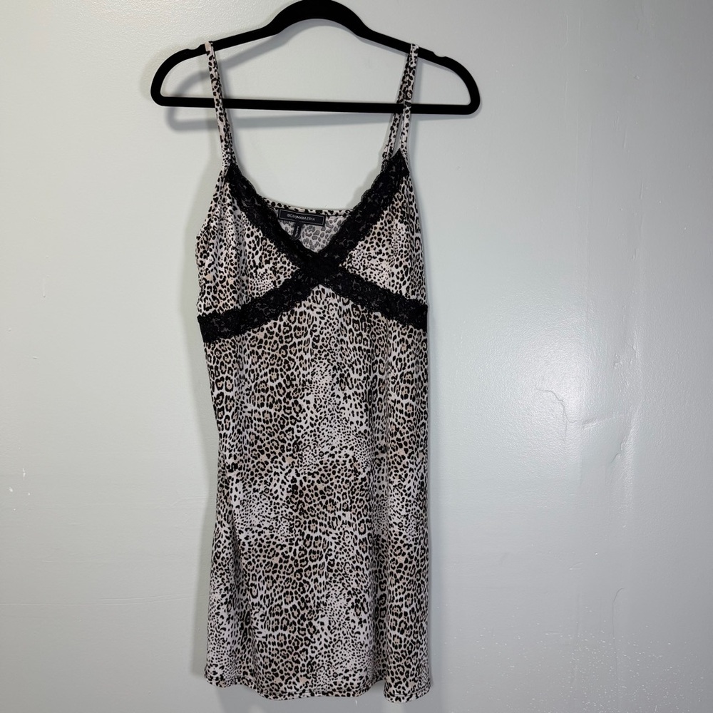 BCBGMaxAzria‎ Animal Print Chemise Nightgown with Black Lace Sz Large